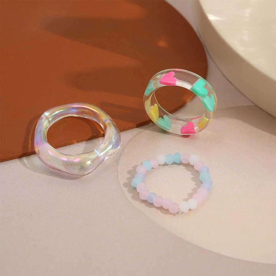3pcs/set Niche Love Bráol Resin Rings Set Creative Resin Rings módne šperky príslušenstvo pre ženy