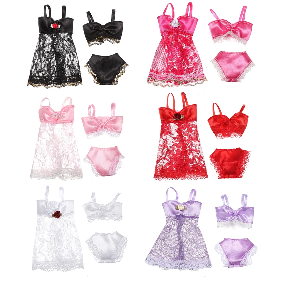 3pcs/set pyžamy farebné 3 v 1 oblečení spodná bielizeň spodná bielizeň podprsenky čipky čipky Domáce oblečenie pre hračku pre bábiky Barbie Doll