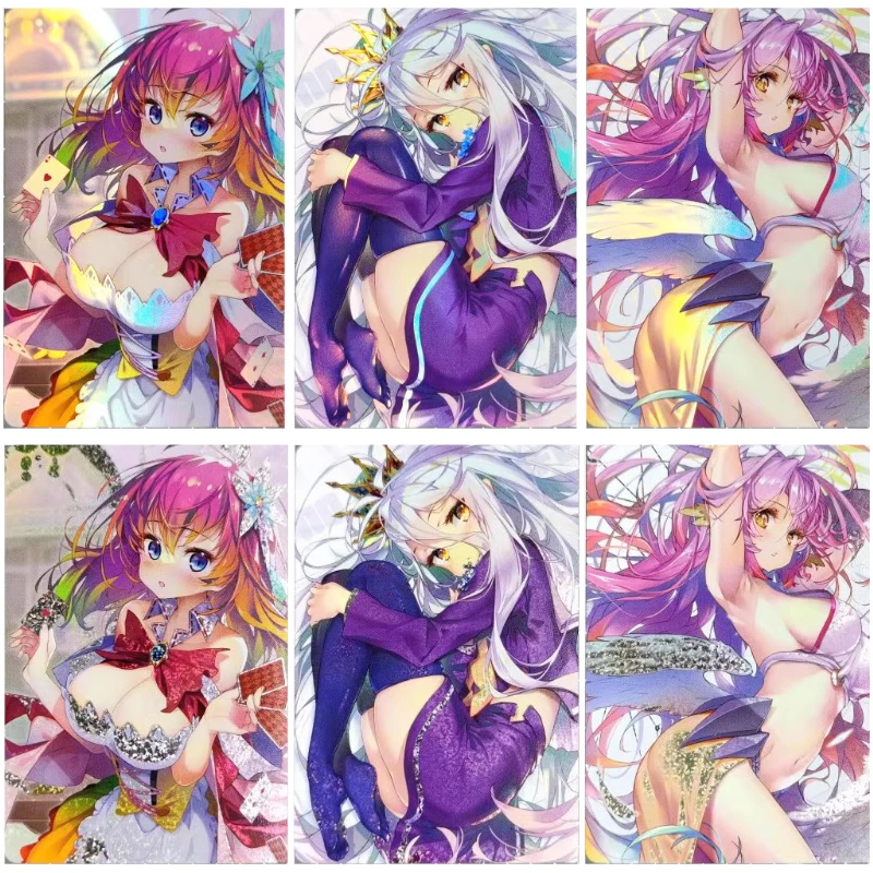 3pcs/set Sexy Anime Girl Flash Cards No Game No Life Schwi Dola Shiro Jibril Stephanie Dola Game Collection Cards Hračky Vianoce darček
