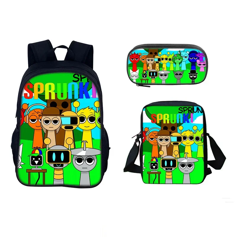 3pcs set sprunki batoh Incredibox Schoolbag Cartoon Single vrstvy sprunki batoh pre študentov Bookbag počítačový batoh