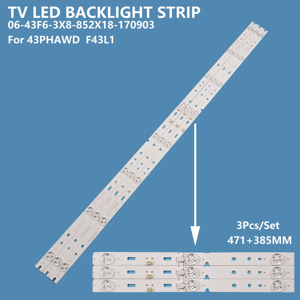 3pcs/set TV LED podsvietenie Strip 06-43F6-3x8-852x18-170903 Bar pre 43inch 43Phawd HKC F43L1 Opravy príslušenstva
