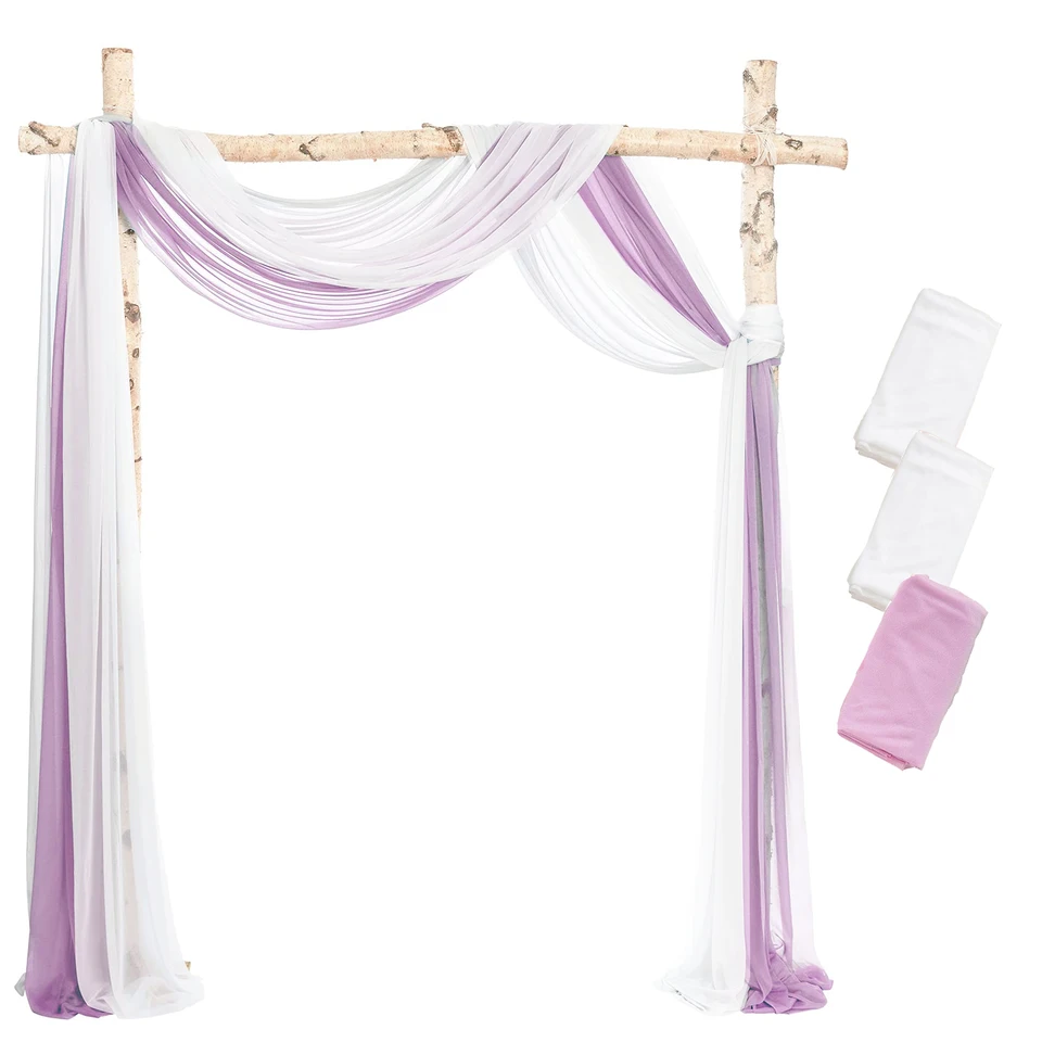 3pcs set wedding arch roup fialové číry šifónový záclonový záclony zakrývajúce sa na pozadí večierkov