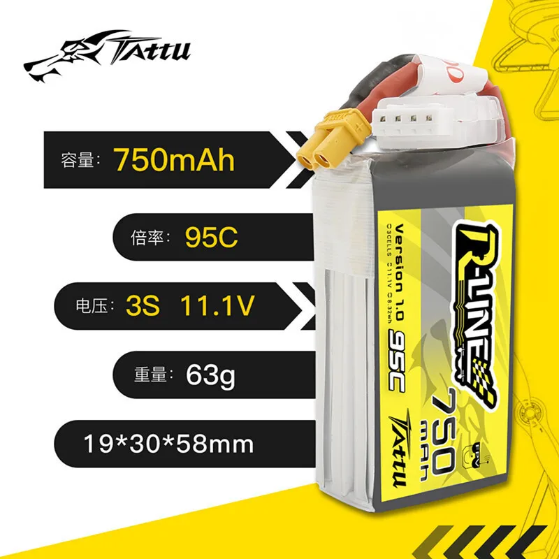 3pcs Tattu-R-line 1,0 750 mAh 95c 11.1V Lipo batéria pre RC Helikoptéru QuadCopter FPV Racing Drone Parts 3S Nabíjateľná batéria