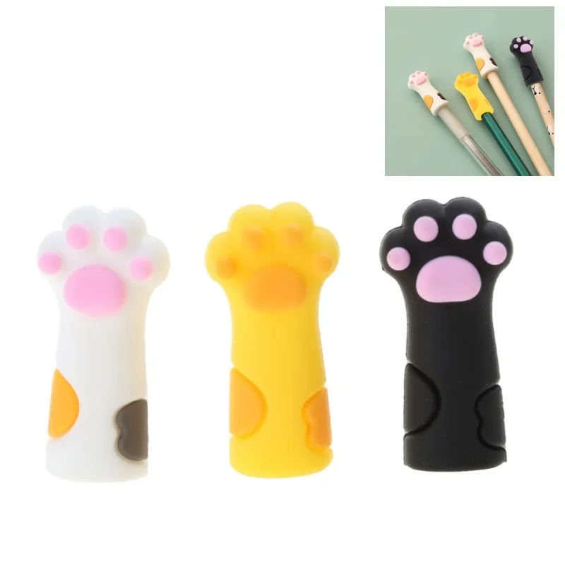3Piece Cute Cat Paw Peruzka Topper Cartoon Cencil Topper Topper Anti-Luming Silikone Cap Cap pre detskú odmenu pre študentov