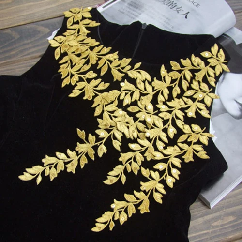 3Piece/Lot DIY oblečenie čipkované škvrny výšivok tkanina Decoration Applique Listy Lepidy Zlaté striebro nálepky