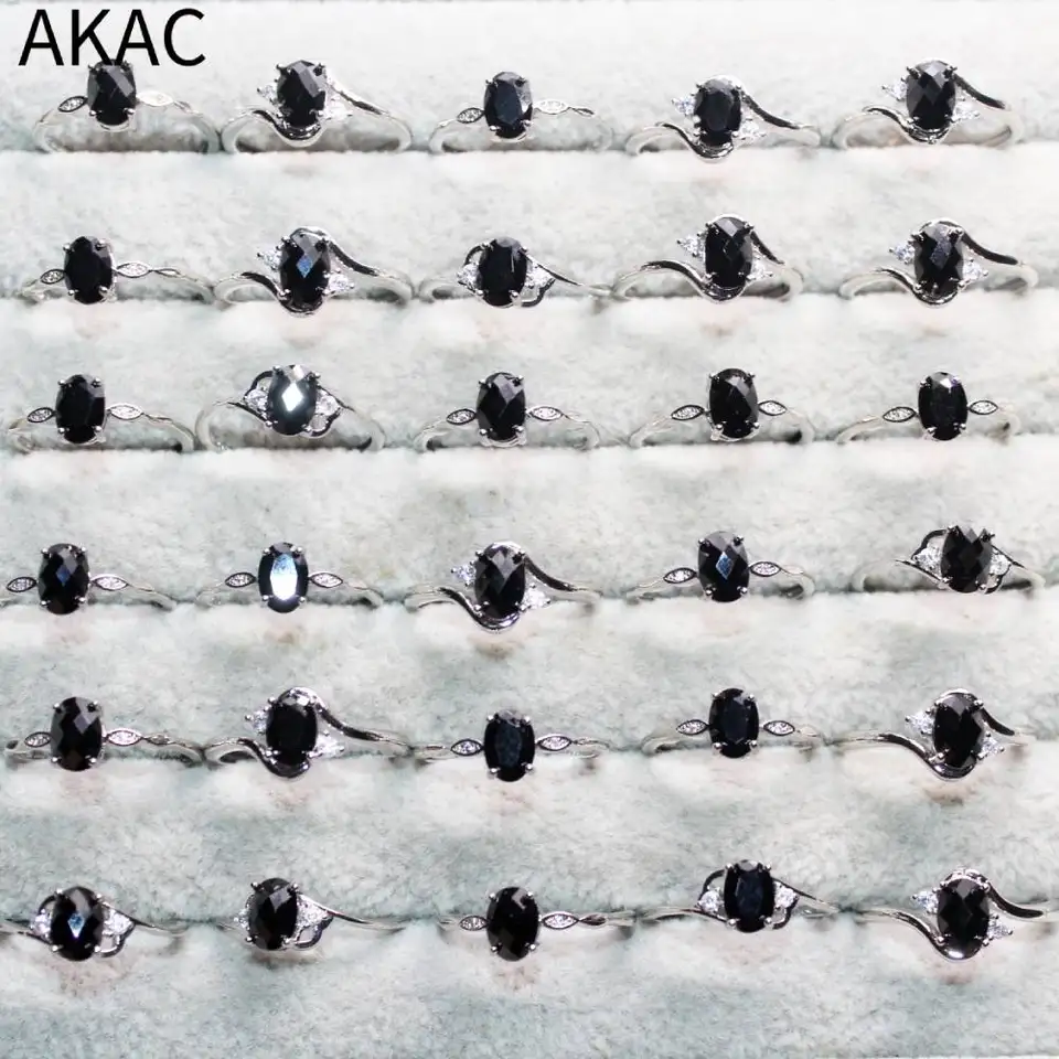 3Rings/set 10rings približne5*7 mm akac prírodný čierny spinel biely meď nastaviteľný prsteň veľkoobchod