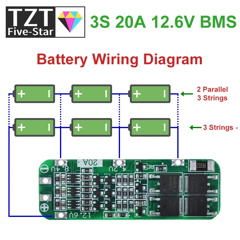 3S 20A Li-Ion Litium Battery 18650 Nabíjačka PCB BMS Protection Board pre vŕtací motor 12,6 V Lipo bunkový modul 64x20x3.4 mm
