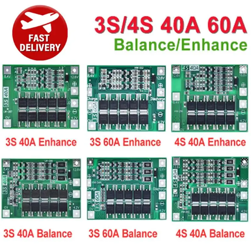 3S 4S 40A 60A Li-Ion Litium Litium Battery Protection Board 18650 BMS pre vŕtací motor