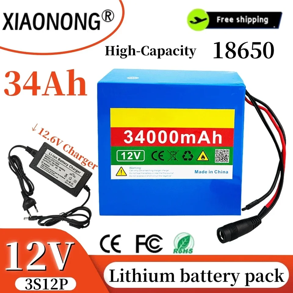 3S12P 12,6V 34000MAH Vysoké lítiové batérie 12 V 34AH pre invertor Xenon Lamp Solar Street Light s 12,6 V 3A nabíjačkou