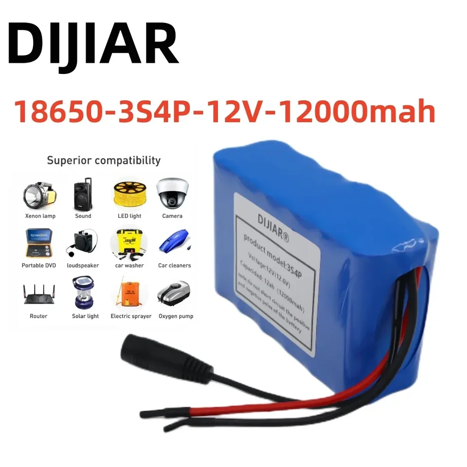 3S4P 12V 12AH batéria 18650 lítium ión 12 V 12000 mAh DC12,6V Super veľká kapacita Nabíjateľná batéria s BMS + nabíjačkou