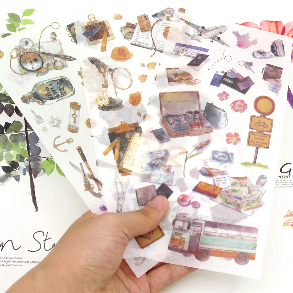 3Sheets cestovné nálepky na kancelárske potreby roztomilé dekoratívne nálepky Set scrapbooking Denník Plánovač DIY Notebook Telefón