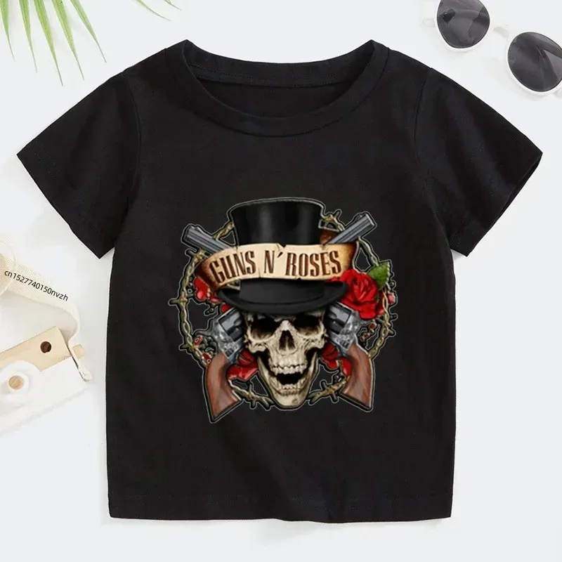 3T ~ 14t Rock Band Gun N Roses Detské tričko Boys and Girls KPOP Hudba Krátke rukávy Tops Tops Detské bavlnené oblečenie