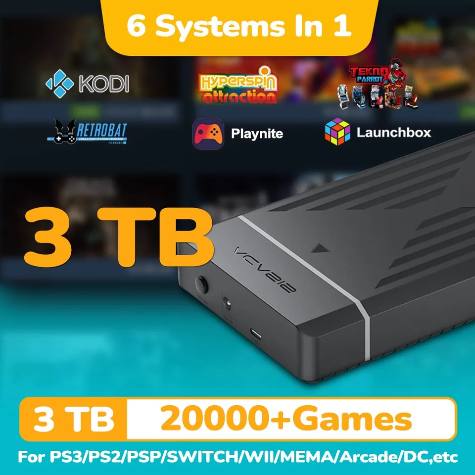 3TB Prenosná herná herná HDD Hyperspin/LaunchBox/RetrOBat/PlayNite Retro Game Console s 20000 hier pre PS3/PS2/PS1/PSP/Switch/Wii
