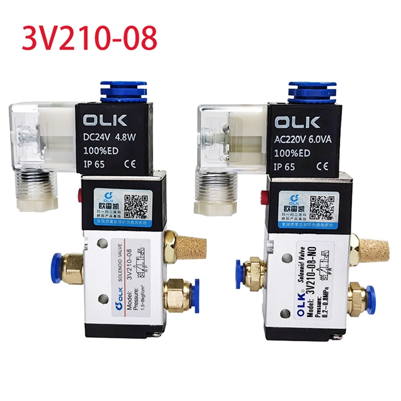 3V210-08 Pneumatický elektrický solenoidný ventil 3 Way 2 Poloh 2 Magnetický ventil vzduchu 12 V 24V 220V Coil Volt Hadings