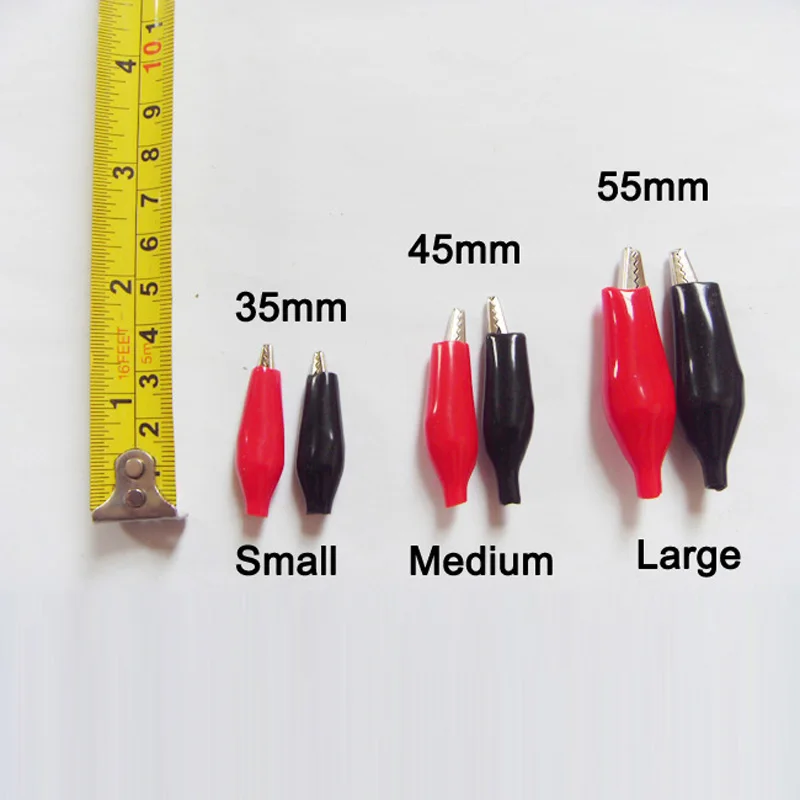 3Valuesx20pcs = 60ks aligátorový klip L/m/s Veľkosť 55 mm 45 mm 35 mm krokodílový testovací klip 5.5/4,5/3,5 cm červená a čierna