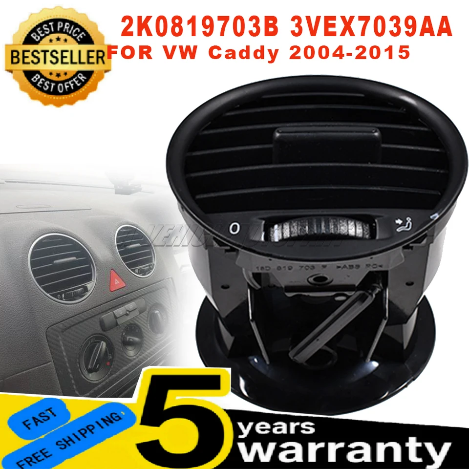 3vex7039aa pre VW Caddy 2004-2015 Dashboard Dashboard Air Vent Grill Tink Tink Black 2K0819703B
