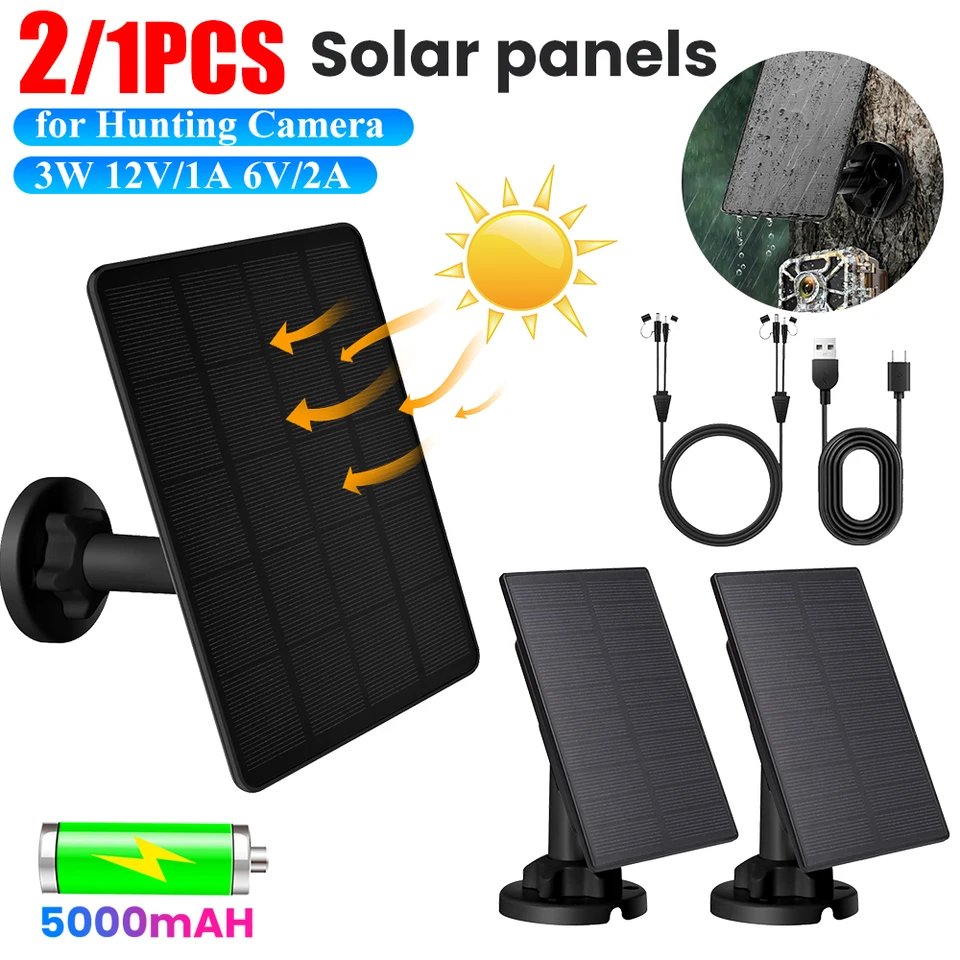 3W 12V/6V Trail Camera Solárny panel 360 ° Rotácia Budovanie 5000 mAh batérií solárny panel Cam Solárny panel pre lovecký kameru/jeleň