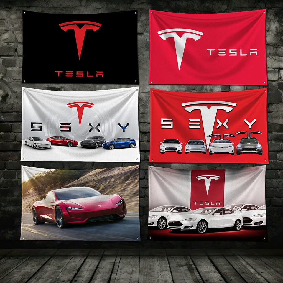 3x5 ft T-T-Teslas Flag Polyester Digital Printing Banner pre garážové nástenné umenie výzdoba dverí s mosadznými priechodkami