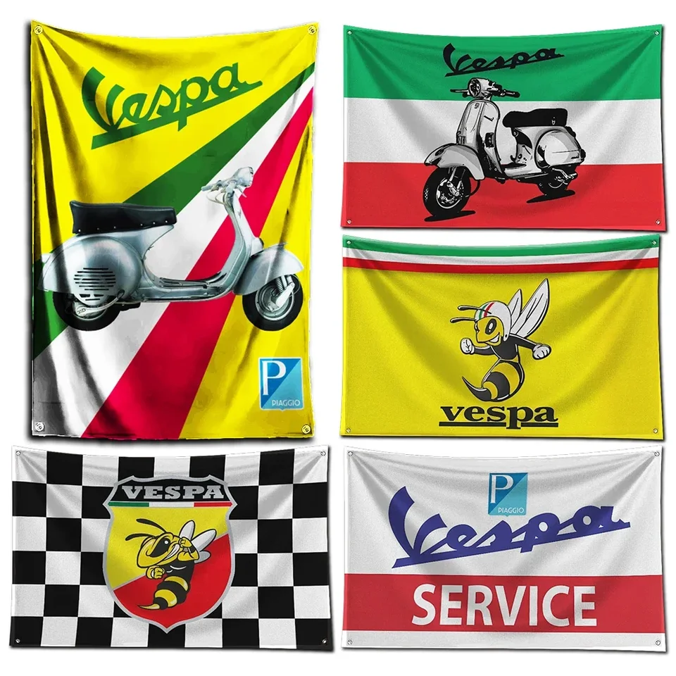 3x5 ft Taliansko Vespa Scooter Flag Polyester Digital Printing Banner pre garážové nástenné umenie výzdoba dverí s mosadznými priechodkami