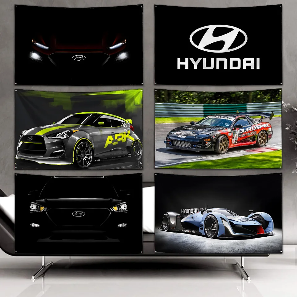 3x5 ft závodné logo H-Hyundais Flag Polyester Digital Printing Banner pre garáže alebo výzdobu dverí