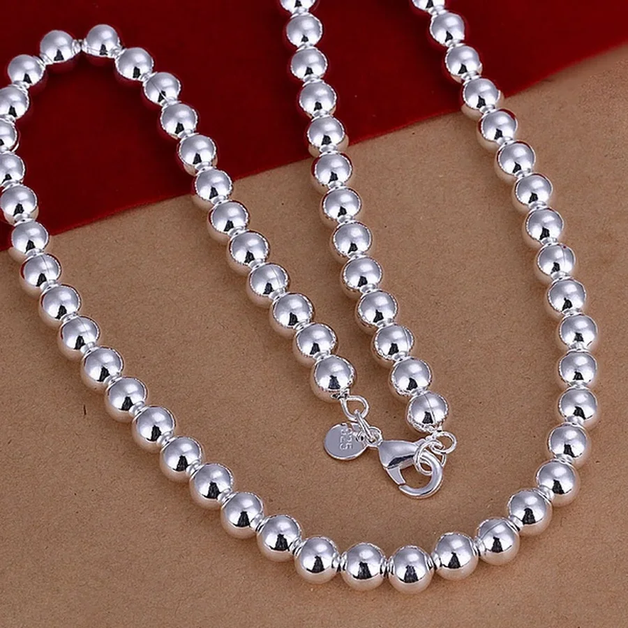 4-10 mm korálky reťaz 925 Sterling strieborný náhrdelník Vynikajúci svadobný luxusný nádherný šarm pre ženy, dámy 50 cm šperky