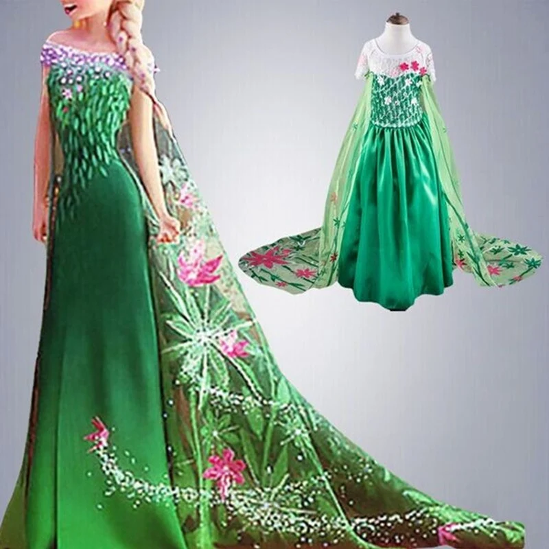 4-10 rokov Anna Elsa Dievčatá Dievčatá sneh kráľovná Elsa Anna Anna Kosty Kids Halloween Cosplay Princess Dievčatá letné dlhé šaty