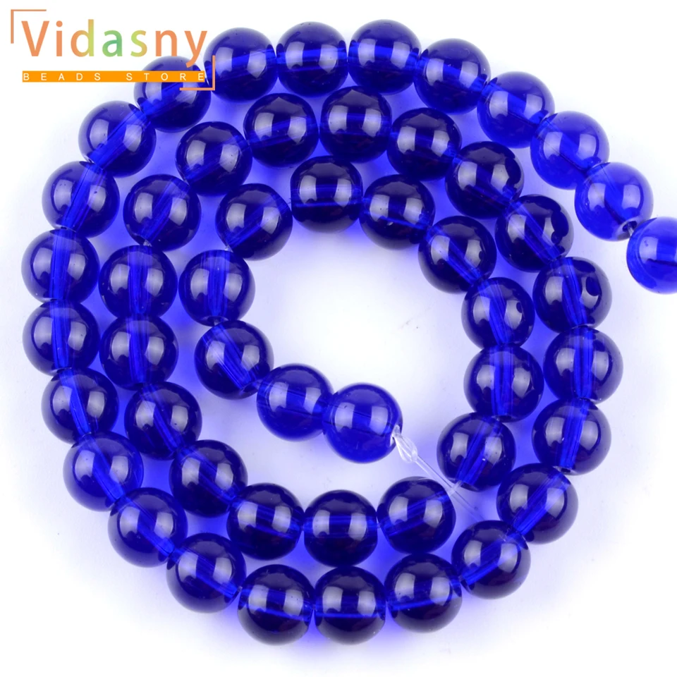 4-12 mm Veľkoobchod tmavo modré sklo kryštálové kamenné okrúhle voľné korálky pre šperky, ktoré vytvárajú náramky DIY náramky 15 ''