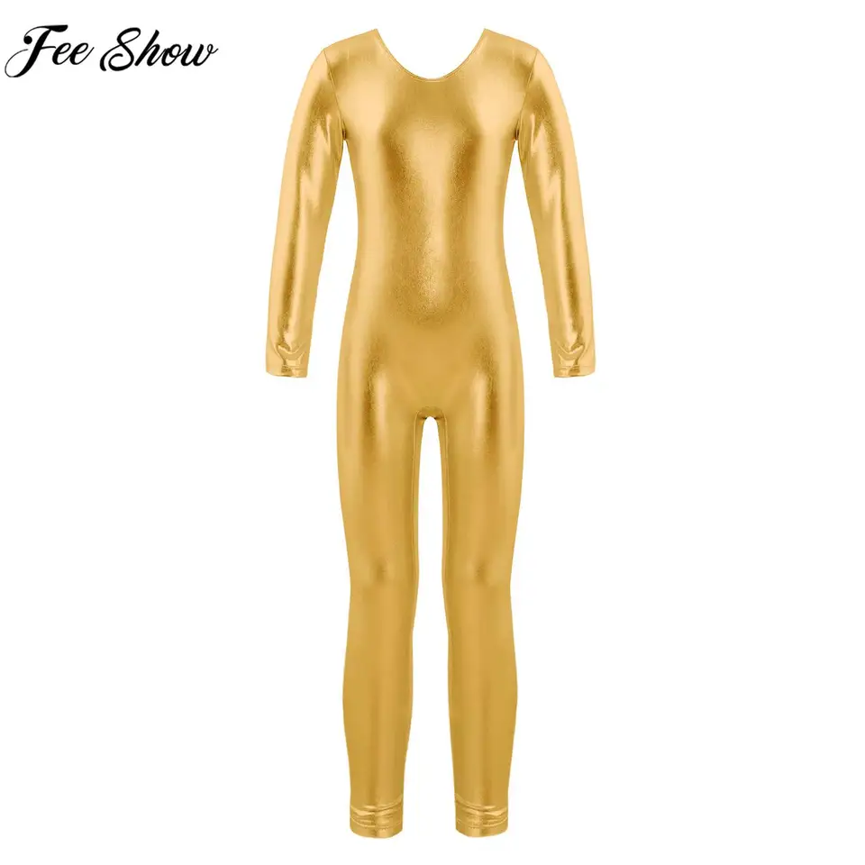 4-14y Girls Balet Dance Dance Leotard s dlhým rukávom zips bronzing handričku BodySuit Gymnastika jogu jogu Acrobatics Performance Performance Performance