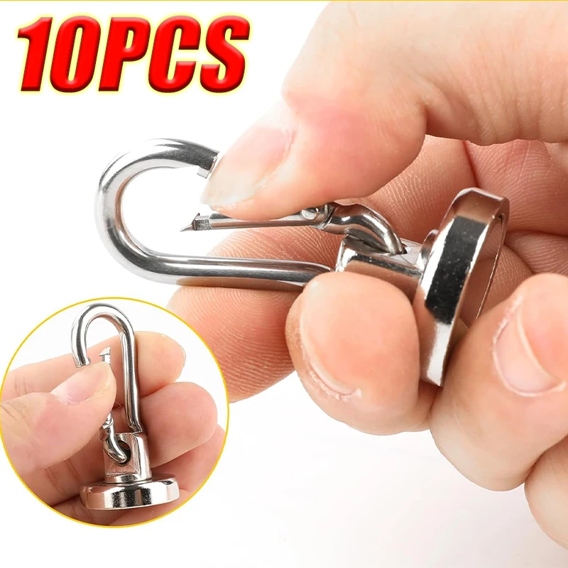 4/1ks silné neodymium magnetické háčiky 360 ° rotujúca karabiner magnet prsteň kľúča kľúča Hook Domáca kuchyňa kúpeľňa závesné vešiaky