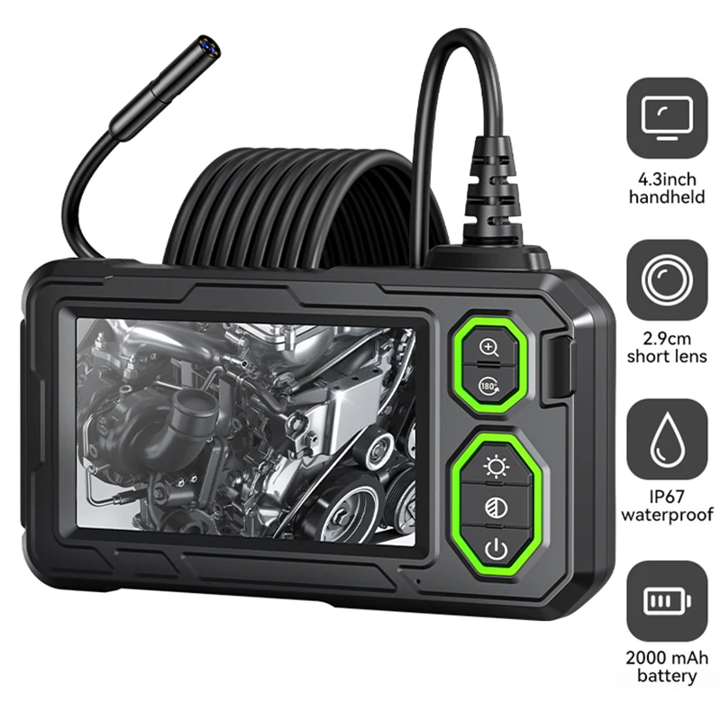 4,3 '' IPS 1080p HD BORESCOCE Inspection Camera Camera IP67 Vodotesné osvetlené osvetlenie priemyselného endoskopu na opravu automobilu