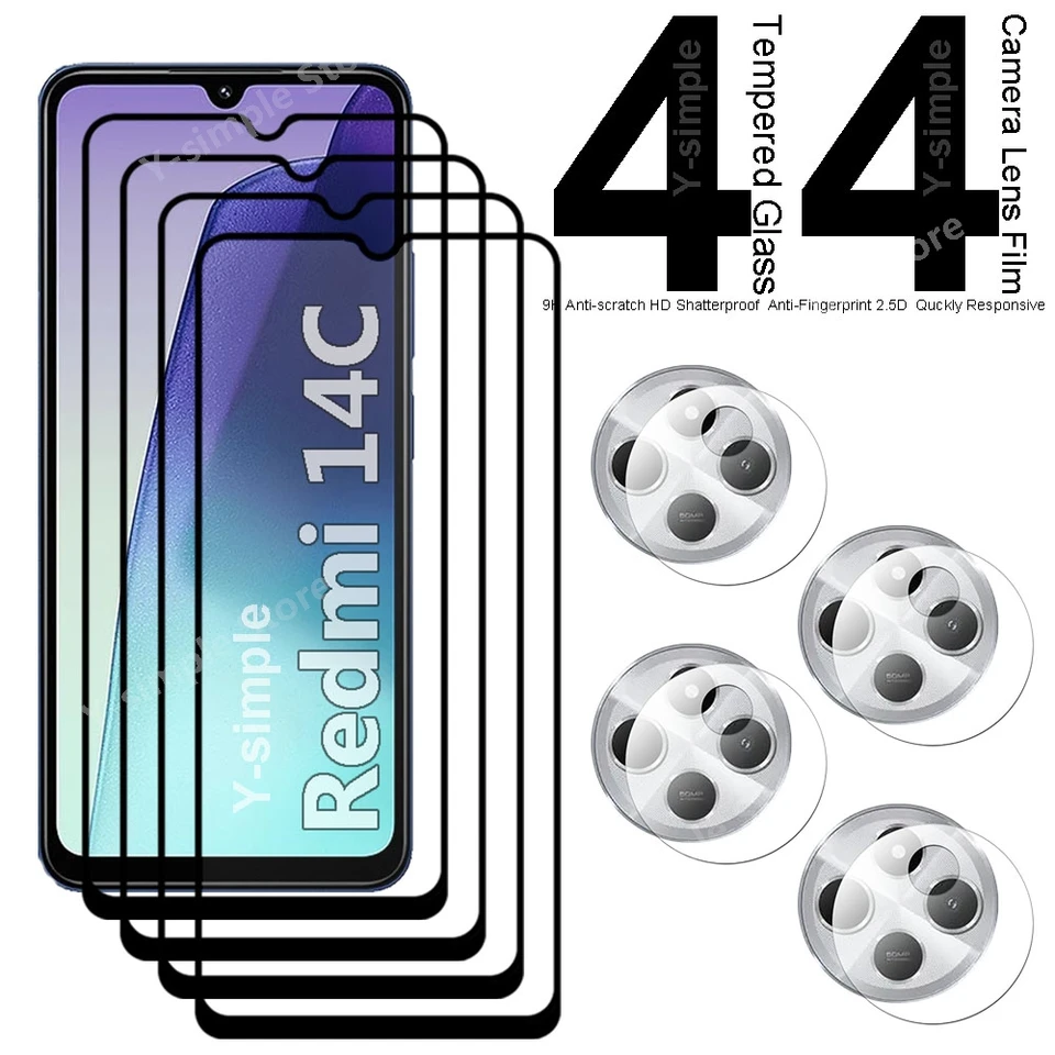 4+4 sklo telefónu pre Xiaomi Redmi 14C Protect Screen Chráni plné pokrytie Film Soft Camera Camera pre Redmi 14C Temperované sklo
