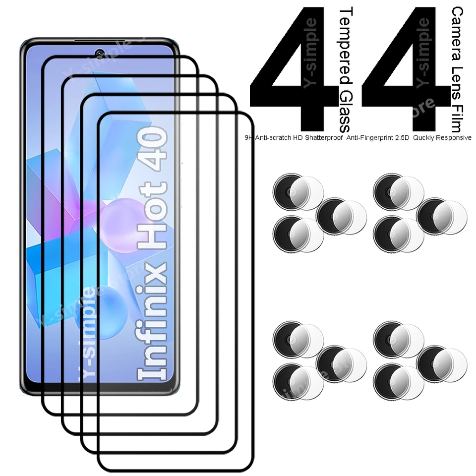 4+4 Telefónne sklo pre Infinix Hot 40 Pro Chránič obrazovky Plné pokrytie Film pre kameru pre Infinix Hot40 Pro Temperované sklo