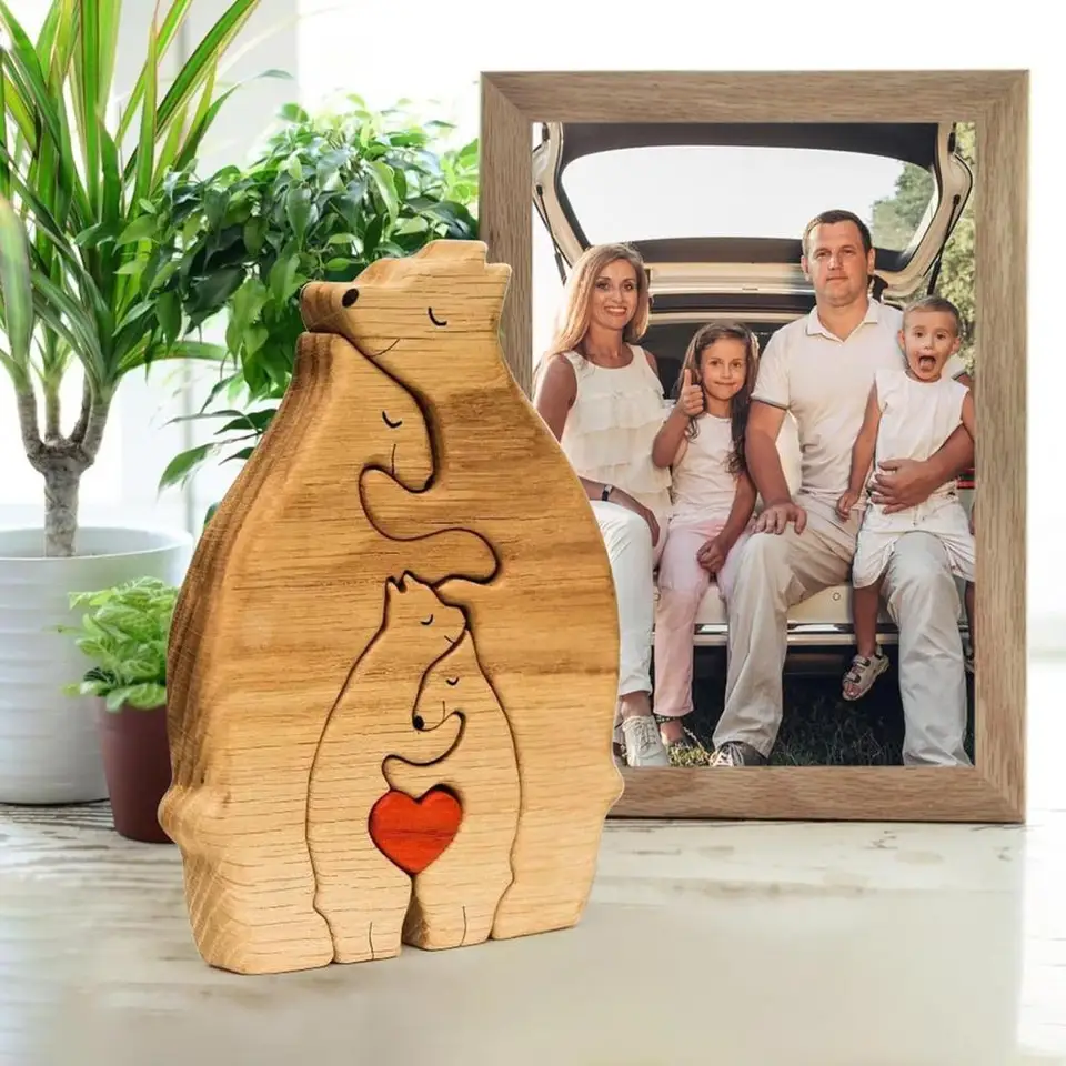 4/5/6/7ks Drevené medvede rodinné puzzle s názvom Prispôsobiteľné drevené puzzle Domáce dekorácie vzdelávacie hračky Darček k narodeninám