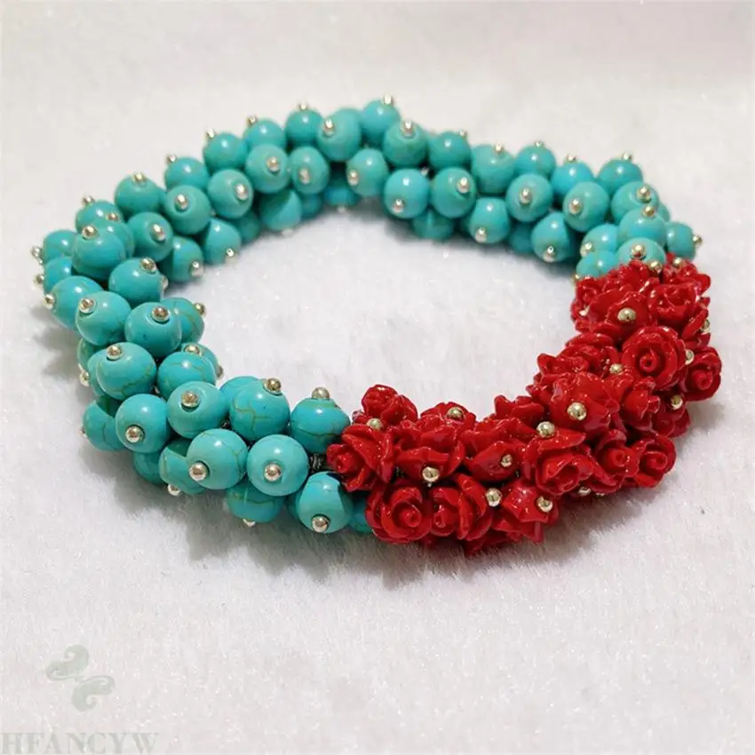4-5 mm korálky Prírodné tyrkysové červené koralové úsek náramok jogy Fancy Požehnajte modlitbu Cuff Pánska klasická meditácia Lucky reiki modlitba