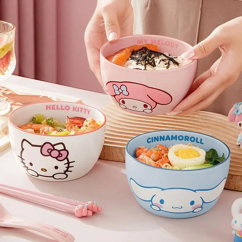 4,5 palca Sanrio Noodle Bowl Hello Kitty My Melody Cinnamoroll 450 ml veľkú kapacitu Kawaii Ceramic Domácnosť Ryc Mise Slavewware
