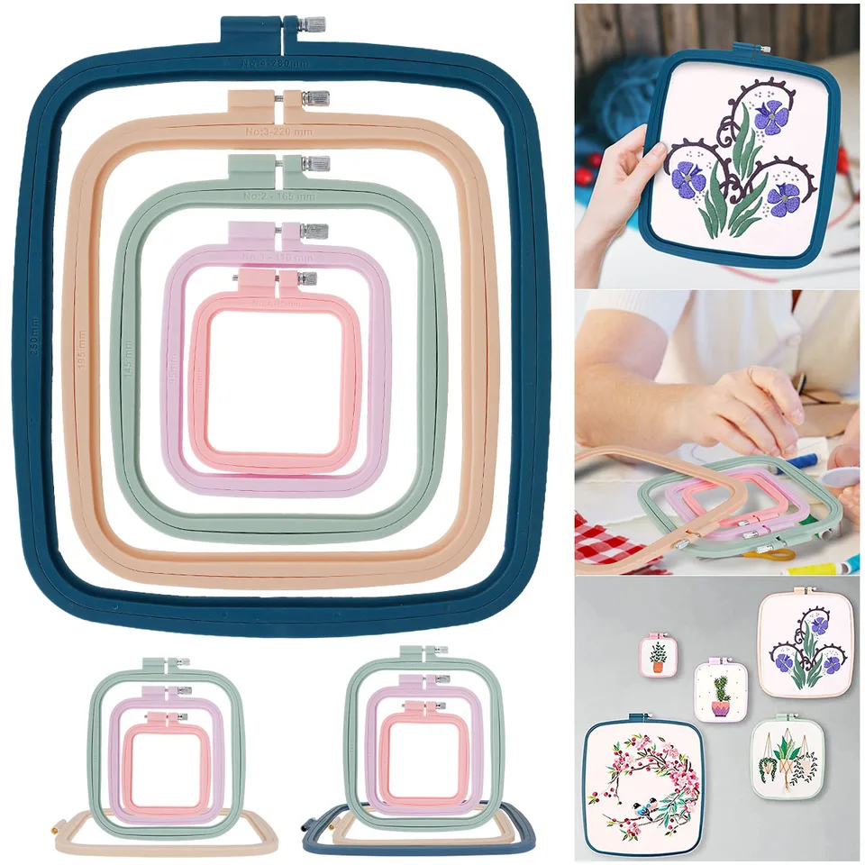 4/5ks DIY plastové štvorcové vyšívacie obruče Nástroj Cross Cross Stitch Čínsky tradičný okrúhly bambusový rámec drevené šijacie náradie