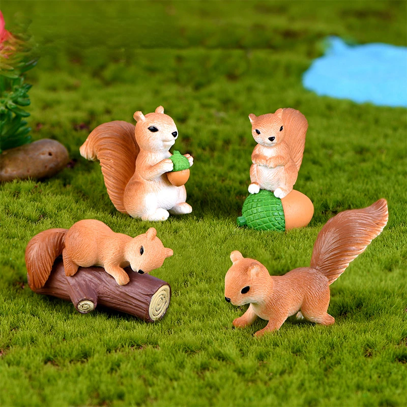 4/5ks Mini veveričky Figuríny Mini Forest Realistické zvieratá Miniatúrna záhrada Gary Gnome Moss Gift Garden Dekorácie