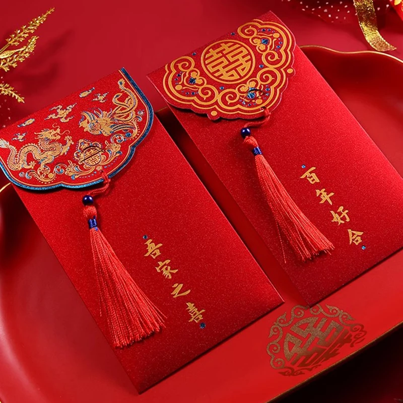 4/6/10ks červené obálky Nový rok 2025 Red Lucky Bag For Wedding Spring Festivl Red Envelope Najlepšie pragové festival Hongbao