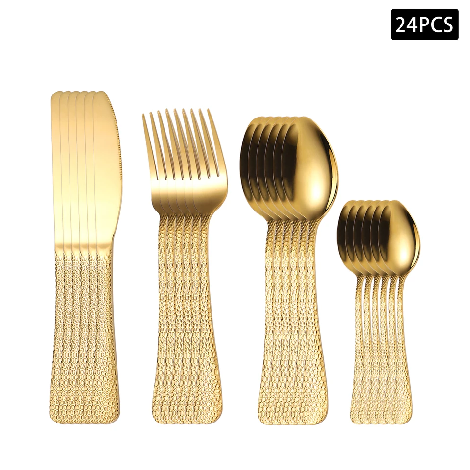 4/6/16/24ks Gold Ruckskin Ruck Ruck Ruck Comany Set Nôž z nehrdzavejúcej ocele, vidlice a lyžica High-end Western Western