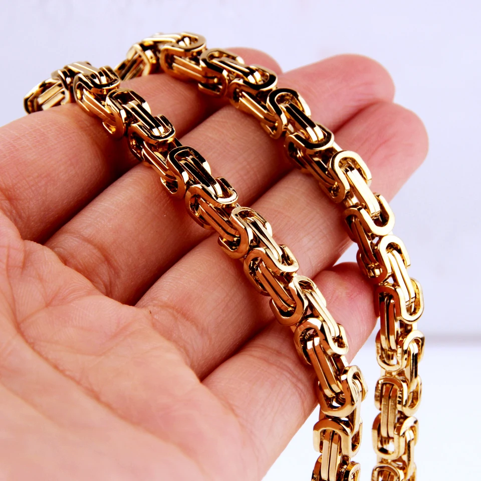 4/6/8/11/115 mm široký pánsky náhrdelník Zlatá farba 316L z nehrdzavejúcej ocele Byzantine Box Chain vintage šperky náhrdelníkov alebo darček na náramok