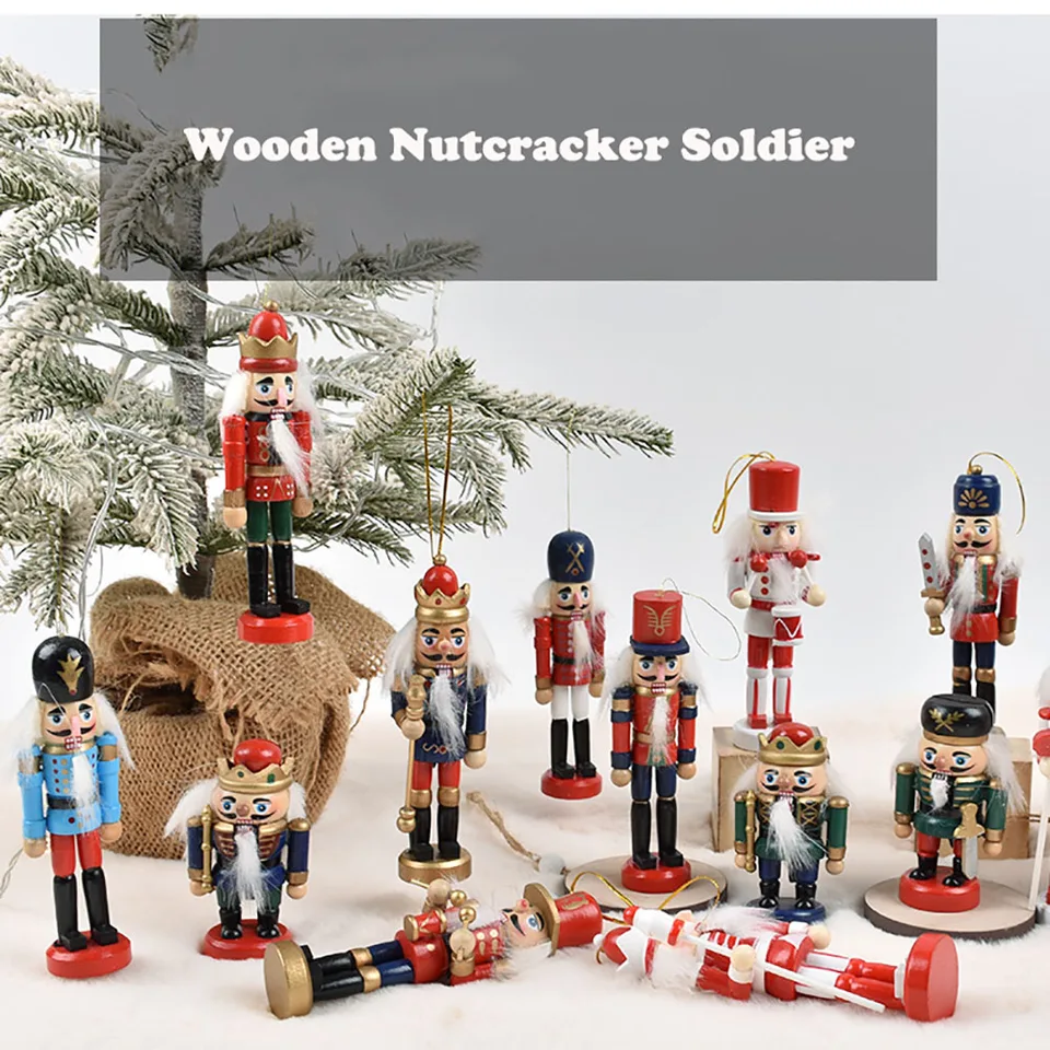 4-6ks 8.5/12/13/13,5/14 cm Luskáčik drevo Lustcrackers Vojak vianočné stolné remeslá Ozdoby vianočný stromček zavesenie dekoru