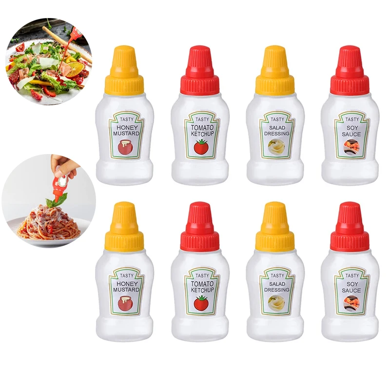 4/8ks Mini korenie Vytlačte fľaše 25 ml med/kečup/sójová omáčka/šalátové dresingy obedové boxy stlačené nádoby