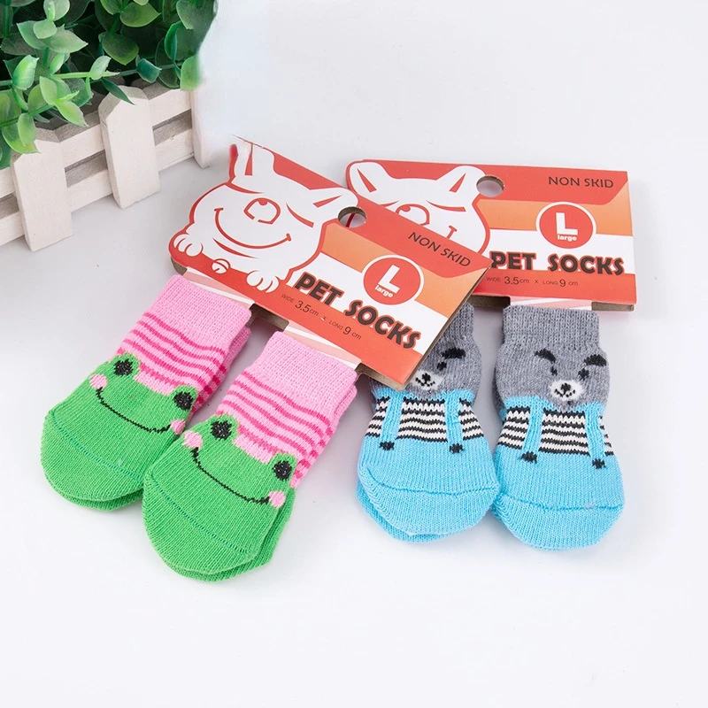 4 balenia psí ponožky Cartoon Non-Slip Cat Puppy topánky Tlač nohy kryt Pet labka ochrana pre malého psa Chihuahua Spitz Yorkie