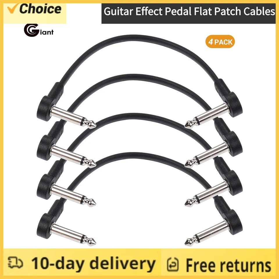 4 balíčky Ggiant AC-8 Guitar Effect Pedal Plochové káble 6 palcov s dĺžkou 1/4 palca pravým uhlom konektory konektorov Patch káblovej súpravy