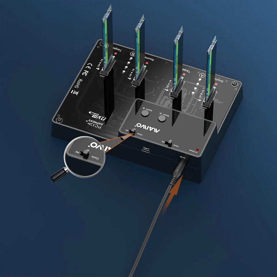 4 Bay NVME M.2 DOPICKING DOCKING DUPICKÁLA 8TB TYPE- C TO NVME SSD OPRASURE SPORTA ONFLINE CLONE NVME M.2 DUPLICATOR
