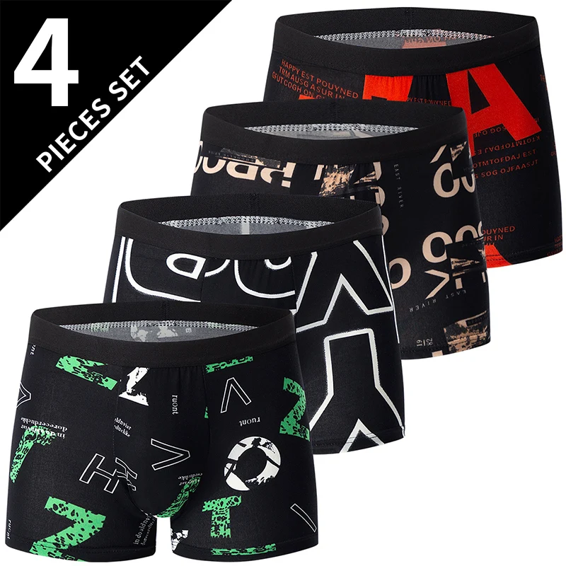 4-dielne pánske módne tlačené spodné prádlo priedušné rozkrokové boxerky pre tínedžerov pohodlné plus veľkosť spodnej bielizne až 6xl.