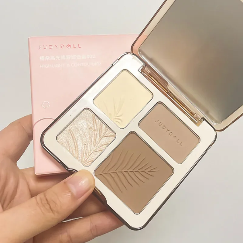 4 farby Judydoll zvýrazní paletu kontúrovania tváre Matte rozjasnite trojrozmerný tieň trvalý žiara trblietavý makeup prášku