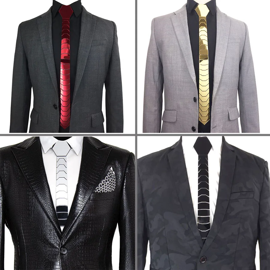4 farby módne kovové zrkadlo kravata zlato zlaté blingové kravaty Slim Fit Lover Darček svadobný ženích príslušenstvo hextiedj spevák