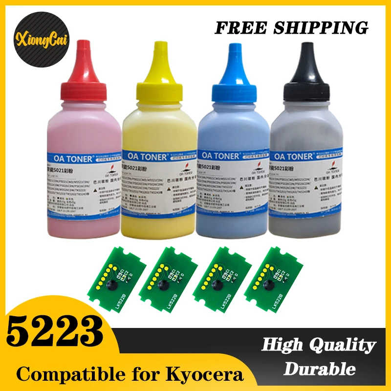4 farby/set toner kompatibilný pre TK-5223K pre Kyocera Ecosys P5021CDN P5021CDW M5521CDN M5521CDW Chip