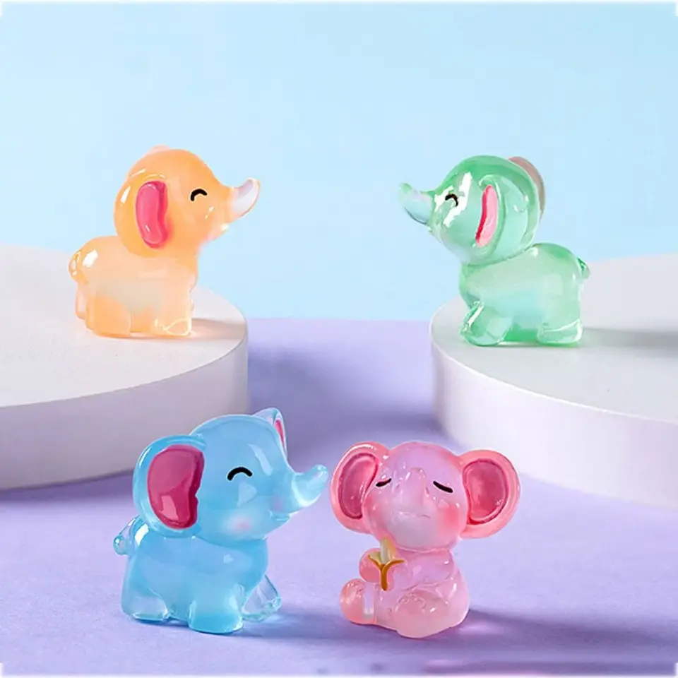 4-farebné remeselné svetelné slony roztomilé DIY slony živice ozdoby 3D slony mikro krajiny